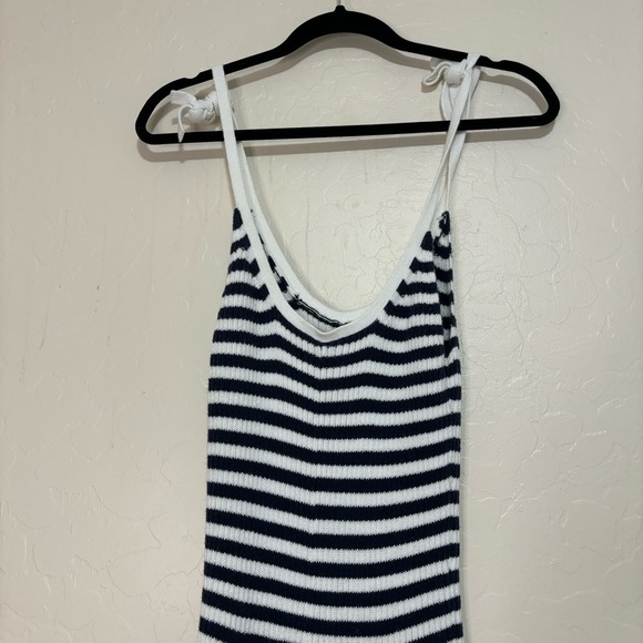 Aerie Blue and White Striped Knit Tie Strap Fit and Flare Tank Mini Dress Size M - Picture 9 of 14